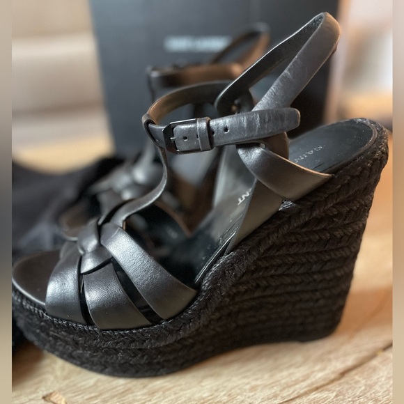 Saint Laurent - Tribute Espadrilles Wedge in Smooth Leather - Picture 6 of 9